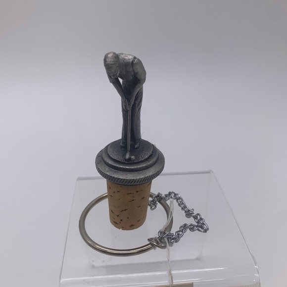 Signed WTU Handcrafted Solid Pewter Wine Cork Stoppers With Ring Chain Golfers - Picture 12 of 15